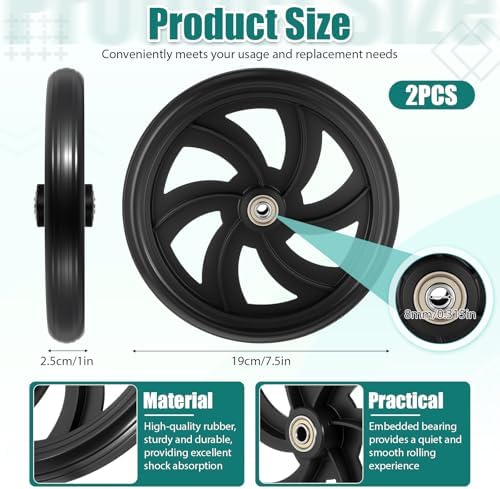 2 Pcs Replacement Wheelchair Wheels for Walkers Rollator Walker Pair of 7.5-Inch Replacement-Wheels Wheelchair Front Wheels Anti Slip Walker Rubber Replacement for Adults, Seniors