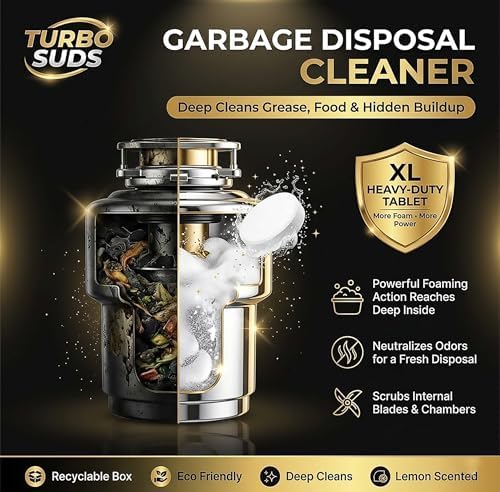 Garbage Disposal Cleaner Deodorizer Tablets – Heavy Duty XL Foaming Tablet for Kitchen Sink Drains and Disposals – Natural Sink and Disposal Cleaning Tablet – 12 XL Tablets, One Year Supply