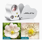 JARLINK 30X 60X Illuminated Jewelers Loupe Magnifier, Foldable Jewelry Magnifier with Bright LED Light for Gems, Jewelry, Coins, Stamps, etc