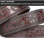 Men's Leather Ratchet Embossed Belt Adjustable Western Cowboy Waist Strap Leather Belt,Black,125cm/waist:38"~41"