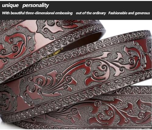 Men's Leather Ratchet Embossed Belt Adjustable Western Cowboy Waist Strap Leather Belt,Black,125cm/waist:38"~41"