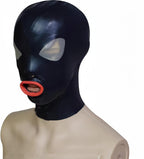 Latex Hood Fashion Mask Eyes Transparent and Open Mouth with Rear Zipper Handmade for Clubwear Catsuit Cosplay Party