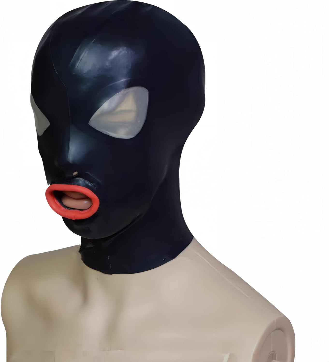 Latex Hood Fashion Mask Eyes Transparent and Open Mouth with Rear Zipper Handmade for Clubwear Catsuit Cosplay Party