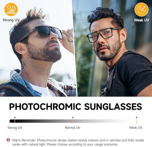 Photochromic Sunglasses for Men Women, UV Transition and Proteciton. ANSI Z87.1 for Sports Running and Work safety