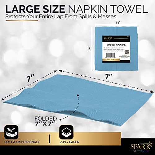 Big Party Pack 40 Count Caribbean Blue Dinner Napkins Tableware- Ideal for Wedding, Party, Birthday, Dinner, Lunch, Cocktails. (7” x 7”)
