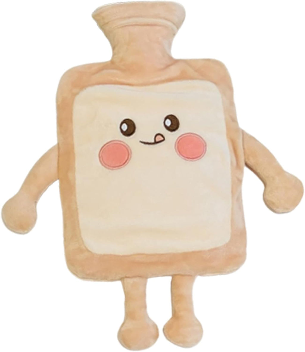 Hot Water Bottle 1000ML Hot Water Bag Hot Pack with Cute Toast Bread Plush Cover Large Rubber Hot Water Bottles Hand Warmer for Pain Relief Gift Rubber Water Bottle for Women, Girls
