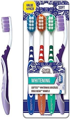 GuruNanda Whitening Toothbrush Pack of 4 & Kids Toothbrush with Suction Cup, Soft Bristles, Fun Animal Designs - 4 Count