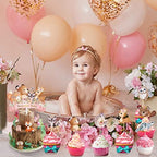 49 Pcs Woodland Cupcake Topper and Cake Topper Animal Floral Baby Shower Decorations Welcome Baby Deer Bear Creatures Theme Party Supplies for Baby Girls Boy Birthday