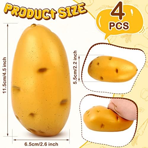 Deekin 4 Packs Potato Stress Balls Potato Gifts Sress Funny Toy Relief Food Ball PU Fake Vegetable Toy for Women Men Relief Party Favors Anxiety Releasing