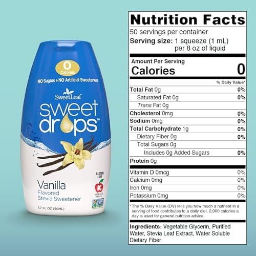 SweetLeaf Sweet Drops - Flavored Stevia Liquid Sweetener, Stevia Extract, Zero Calories, Gluten Free, Keto Friendly, Non GMO, Natural Flavor, Sugar Alternative - Vanilla, 1.7 Fl Oz (Pack of 1)