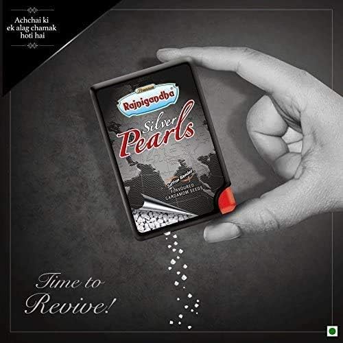 Rajnigandha Silver Coated Saffron Blended Pearls Cardamom Seeds Mouth Freshner, 0.013lb (5.75g) (Pack Of 50)