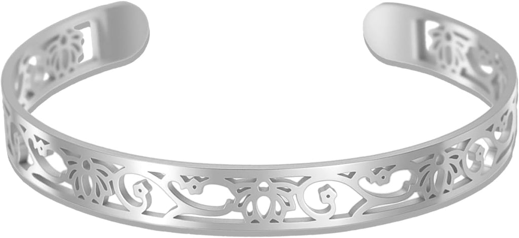 VASSAGO Lotus Flower Bracelet Adjustable Flower Bangle Stainless Steel Lotus Cuff Bracelet Boho Floral Jewelry Gift