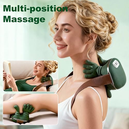 OTAVILEM Neck Massager with Heat, Shiatsu Neck and Back Massager with 4D Kneading,Simulated Human Hand Design Electric Deep Tissue Massage for Pain Relief and Muscle Relax