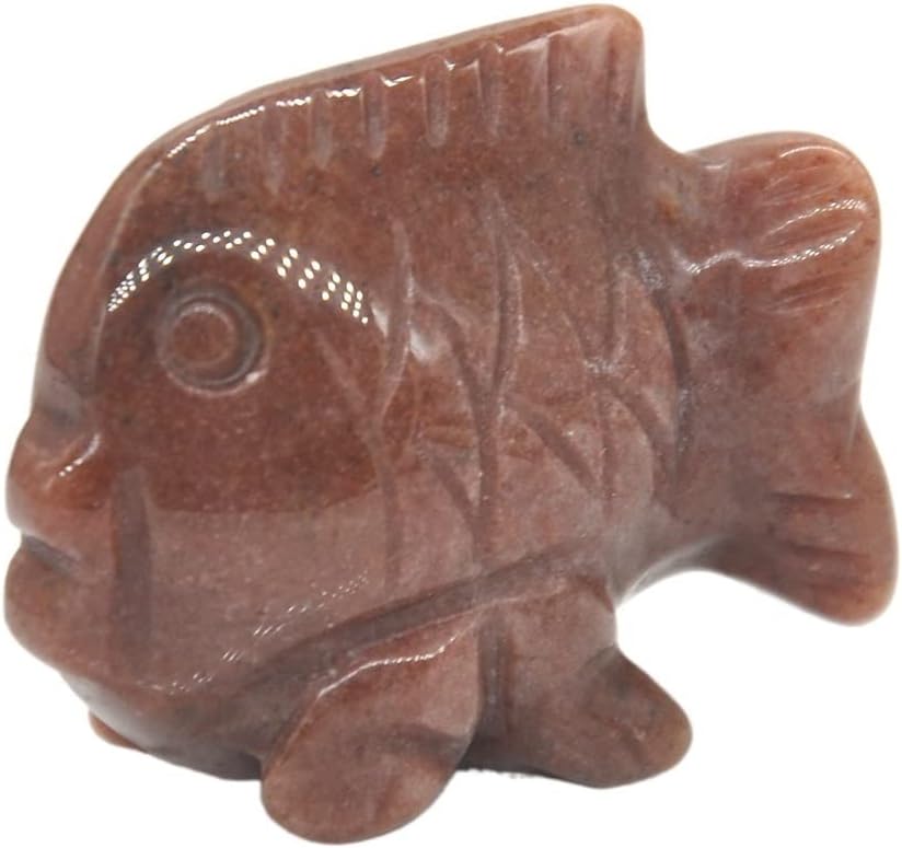 1.5" Fish Statue Natural Gemstone Room Decoration Healing Crystal Animals Figurines Reiki Lucky Carved Stones (Color : Strawberry Quartz)