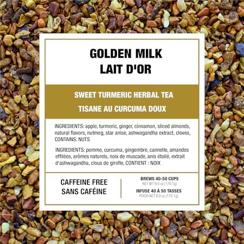 Tiesta Tea - Golden Milk, Loose Leaf, Sweet Turmeric Herbal Brew, Non-Caffeinated Herbal Blend, Makes Hot or Iced Up to 40-50 Cups, 6oz Refillable Tin
