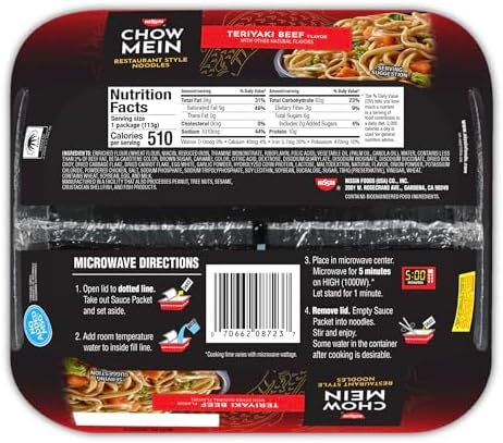 Nissin Chow Mein Noodles, Teriyaki Beef, 10g Protein, 4 Ounce (Pack of 8)