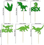 Gyufise 24Pcs Dinosaur Cupcake Toppers Green Glitter 3 Rex Roar Dinosaur Cupcake Picks Three Years Old Dino Theme Baby Shower Third Birthday Party Cake Decorations Supplies