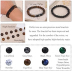 SAMOCO 12Pcs Tiger Eye Bracelets For Men Natural Stone 8mm Beads Bracelets Set Stretch Adjustable Lava Rock Black Crystal Beaded Bracelet for Men Women Gifts