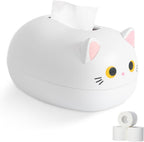 Cat Tissue Box Holder, Kitten Tissue Holder with 2 Toothpick Holder Cartoon Cat Tissue Napkin Box Cute Tissue Box Cover Napkin Storage Container for Kitchen Living Room(White)