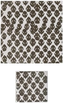 Creative Co-Op Paper Cocktail Napkins with Leaf Pattern Design, Cream and Black, Set of 50