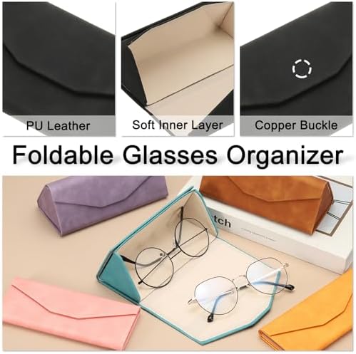 PATIKIL Foldable Glasses Case, Triangle Magnetic Sunglasses Organizer Case Leather Hard Eyeglass Case with Cloth for Man