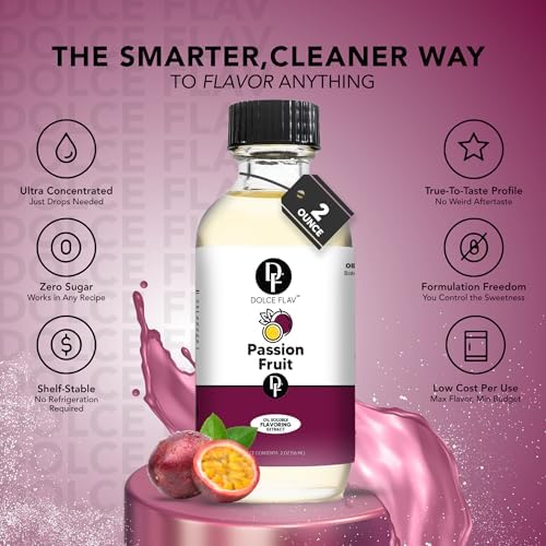Dolce Flav Passion Fruit Extract (Oil-Soluble) 8 oz – Kosher, Sugar-Free, Concentrated Juicy Passion Fruit Flavoring for Baking, Smoothies & Desserts, Includes Measured Dropper