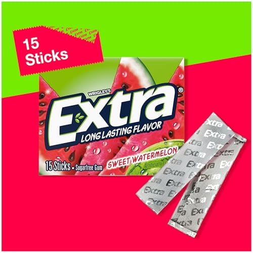 EXTRA Gum Sweet Watermelon Sugarfree, Bulk, Individually Wrapped, Long Lasting Fruit Gum Watermelon Flavor Perfect for Fresh Breath at School, Work & Travel 15 Count, Pack of 10