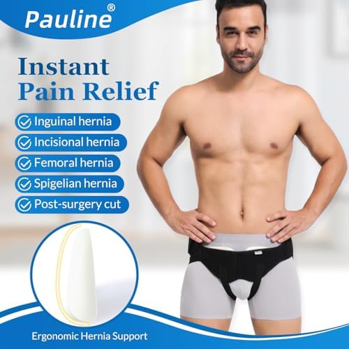 Pauline Inguinal Hernia Belt for Single/Double Hernia Support, Groin Hernia Truss for Men & Women Pain Relief with 2 Removable Compression Pads - Soft, Skin-friendly Fabric (Size L)