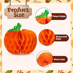 6 Pcs Pumpkin Honeycomb Decorations, Thanksgiving 3D Pumpkin Table Centerpieces, Fall Honeycomb Paper Tissue Balls for Halloween Thanksgiving Party Decor Harvest Festival Supplies