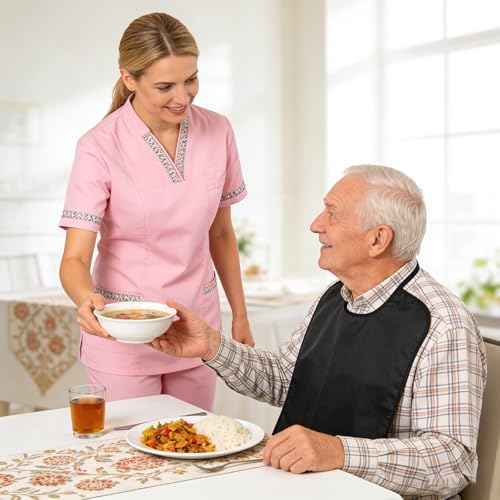 Adult Bibs for Eating Double Layer Waterproof Reusable Clothing Protector Washable Stretchable Large Bibs for Elderly Senior Citizens Men Women Eating