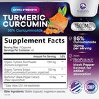 Turmeric Curcumin Supplement - 1350mg Organic Turmeric Per Serving - 95% Curcuminoids & BioPerine Black Pepper Extract for Best Absorption - Natural Vegan Joint Support, Bottled in USA - 120 Capsules