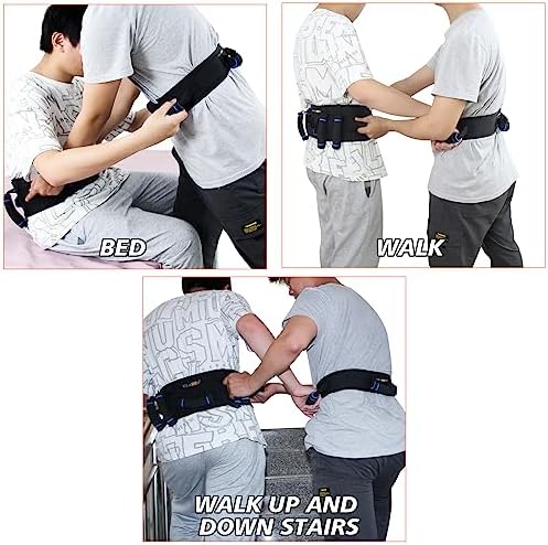 Gait Belt with Handles, Transfer Belt for Elderly, Patient Gait Belts, Transfer Belt Assist, Gait Belts for Seniors, Upgraded Using Rubber Handles (Black)