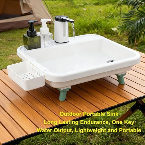 Fockety Portable Sink, Outdoor Wash Basin with Electric for Camping Garden Activities, Sturdy PP Material Easy to Clean, Includes Storage Basket and Tall Stands