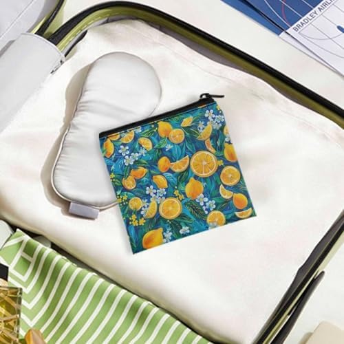 Watercolor Lemon Sanitary Napkin Storage Bag Small Period Bag for Women Teen Girls Portable Period Pouch with Zipper Feminine Menstrual Pad Bag Menstrual Cup Pouch