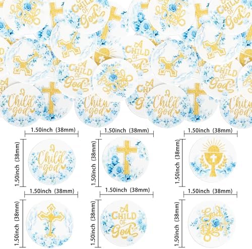 Ephlyn 48Pcs Edible God Bless Cupcake Toppers Wafer Paper Floral God Bless Cake Toppers Christian Theme Baby Shower Birthday Party Cake Decorations Supplies Blue