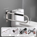Toilet Grab Bar 31 Inch, BVTOURA Flip-Up Safety Rail with Soft Silicone Anti-Slip Finger-Grip Handle and Paper Holder, Stainless Steel U-Shaped Support Bar for Elderly Disabled, Brushed Nickel