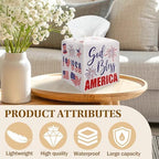 4th of July Patriotic Tissue Box Cover - Family Friends Fun and Freedom Red White Blue Flag PU Leather Square Tissue Holder for Bathroom Nightstand Kitchen Office Independence Day Christian Home Decor