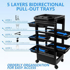 Beauty Salon Trolley Cart With Wheels, Rolling Stations with 5 Removable Drawers, Hair Cart for Hair Stylist, for Barbershop, Beauty Salon,Tattoo(Black)