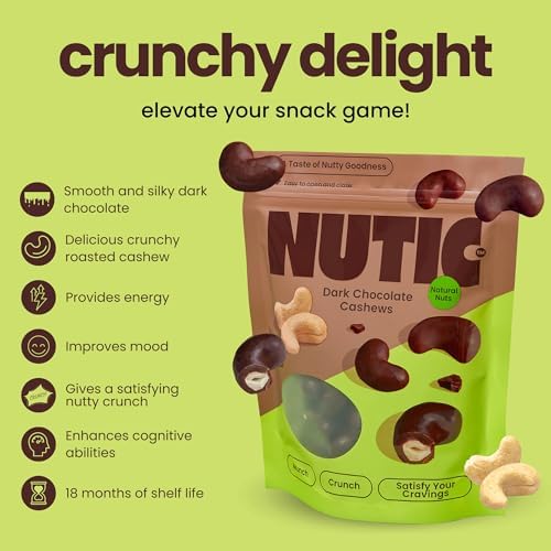 Nutic Dark Chocolate Covered Cashews - 2 Lb, Irresistibly Rich Dark Chocolate Coating, Perfect Holiday Treats & Snacks, Made in the USA - (Pack of 1)