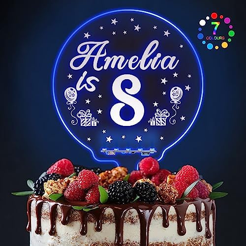 Personalized Happy Birthday Cake Toppers 7 Colors LED Light Up Cake Topper Birthday Party Cake Decorations Acrylic Cake Topper for 1st 10th 16th 18th 20th 21st 30th 40th 50th 60th(Design 4)