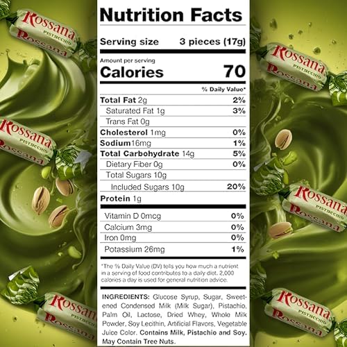 Rossana Pistachio Candy – 1 Pound Bag – Italian Hard Candy Individually Wrapped – Classic Pistachio Treat – Puntini Style Sweets – Authentic Italian Candy from Italy