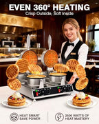 PYY Commercial Waffle Maker - Double Waffle Maker 2500W Large Stainless Steel，Silver Non-stick Electric Chaffle Maker for for Restaurant Bakery Snack Bar Family Carnival Events, Silver