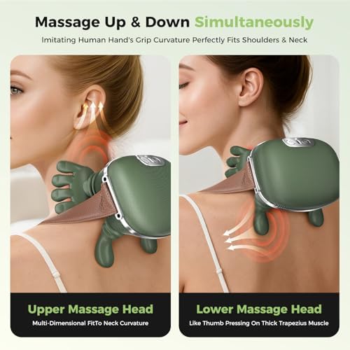 2026 Upgrade Edition 4D Neck and Shoulder Heat Massager, Wireless Portable Neck Massager, Relieves Muscle Pain, Simulates Deep Tissue Massage of Human Hand, Ideal Gift.（Emerald Green）