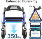 HOMLAND Foldable Rollator Walkers with Seat for Seniors, 8'' Big Wheels, 350 lb. Weight Capacity, Adjustable Handles and Seat Height, Lightweight Rolling Walker, Blue