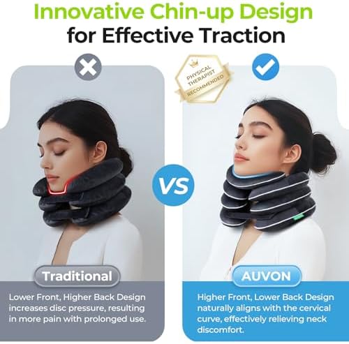 AUVON Inflatable Neck Stretcher for Cervical Traction, Cervical Stretcher with 3-Layer Design in Varying Sizes for Instant Relief, Neck Brace Pillow for Neck Support, Decompression Home Use, L Size