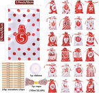 24 Pcs Christmas Drawstring Gift Wrap Bags Reusable Advent Calendar Bags Cute Xmas Candy Toys Goody Treat Bag Pocket for Holiday Weedings Birthdays Party Favor Home Storage Gift Bag