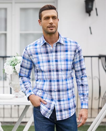J.VER Long Sleeve Shirts for Men Cotton Plaid Button Down Shirt Business Casual Work Top with Pocket