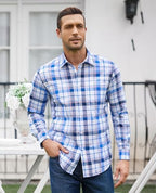 J.VER Long Sleeve Shirts for Men Cotton Plaid Button Down Shirt Business Casual Work Top with Pocket