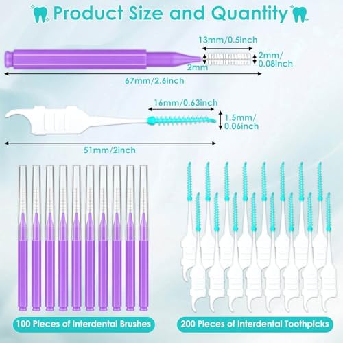 Lezmarket 300PCS Interdental Brushes for Braces, Soft and Bendable Dental Brush for Orthodontic Braces, Braces Cleaner Brush Tooth Pick Teeth Flossers Brushes for Teeth (Purple)