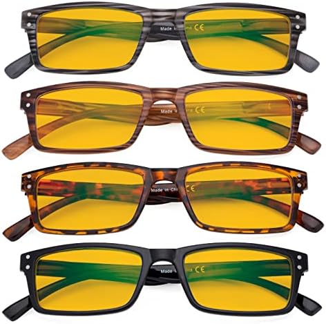 Eyekepper 4 Pack Blue Light Filter Glasses Blocking Digital Glare Readers for Women Men Reading Computer Screen Amber Tinted +0.75